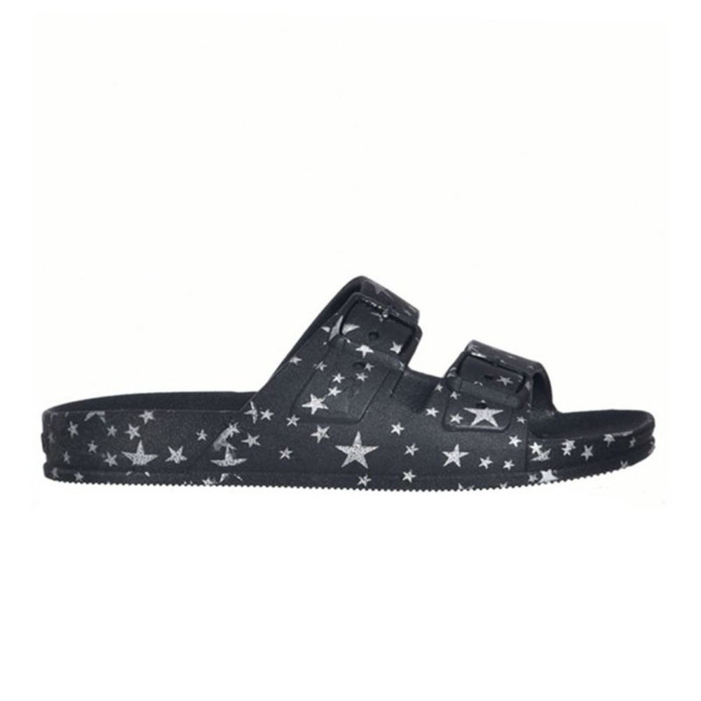 CACATOES Starry Black Sandals Astromelia Cockatoo Flat Sandals - Silver SIZE 7